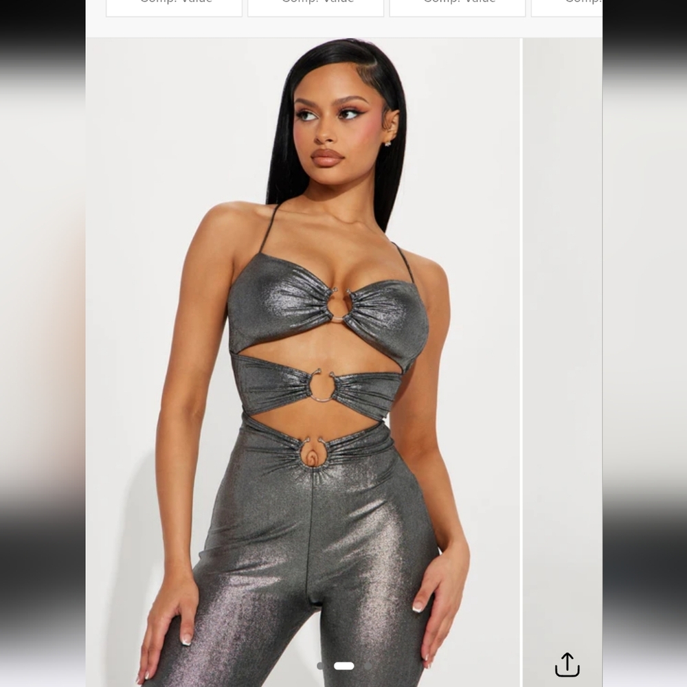 FASHION NOVA novaMetallic Silver Halter Jumpsuit - Picture 2 of 10